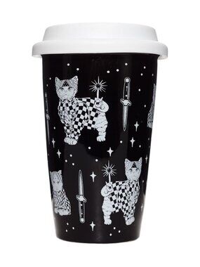 Gangster Cholo Cat Porcelain Tumbler - Cute Funny Knife Kitty Drink Cup Gift NWT